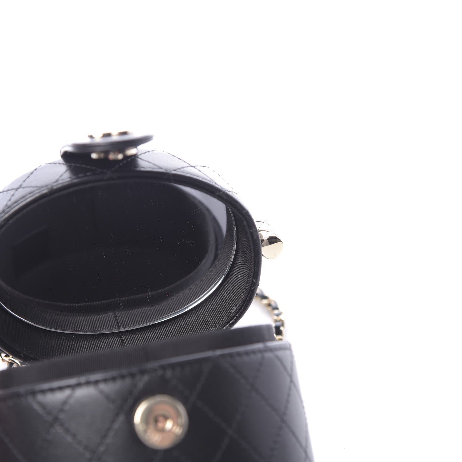 Chanel Lambskin Quilted Mini Round Vanity Case With Chain Black 6 of 11