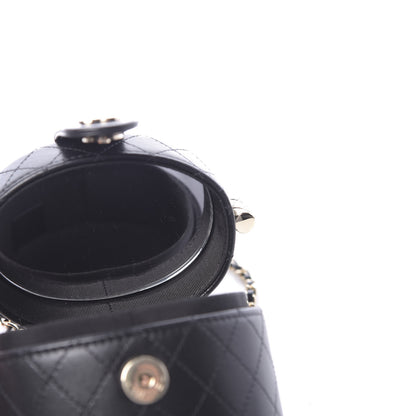 Chanel Lambskin Quilted Mini Round Vanity Case With Chain Black 6 of 11