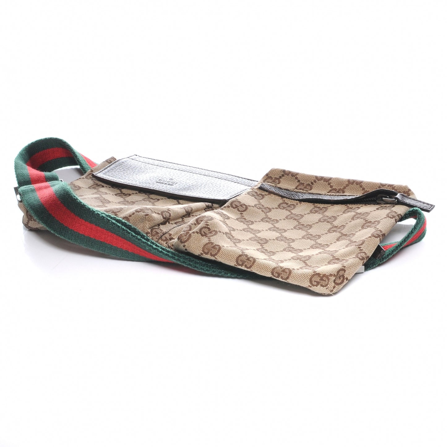 GG Monogram Web Double Pocket Belt Bag Ebony