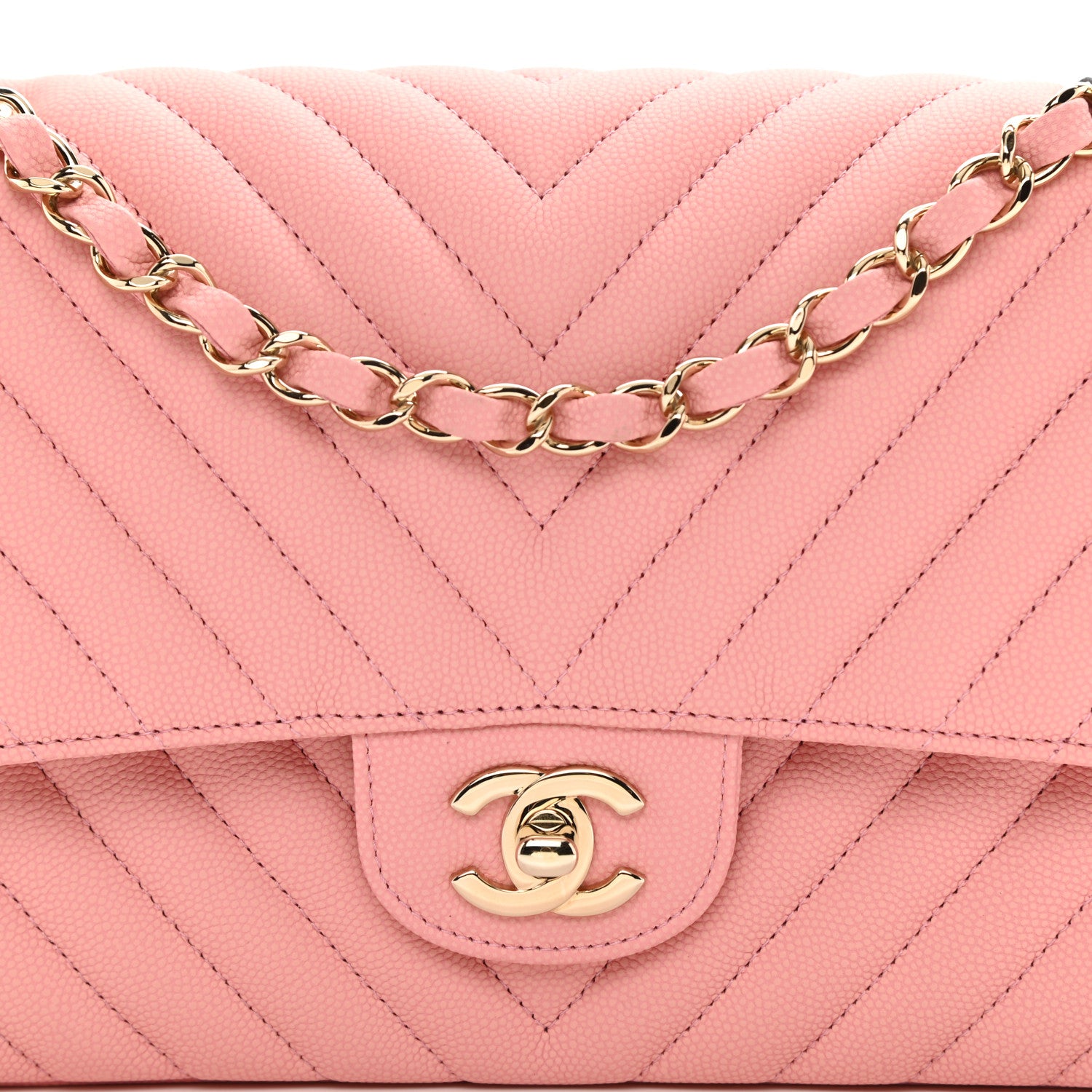 Chanel Caviar Flat Chevron Quilted Medium Double Flap Pink 8 of 9