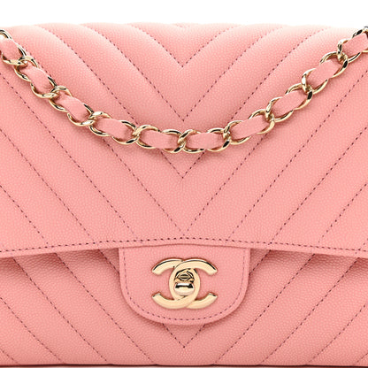 Chanel Caviar Flat Chevron Quilted Medium Double Flap Pink 8 of 9