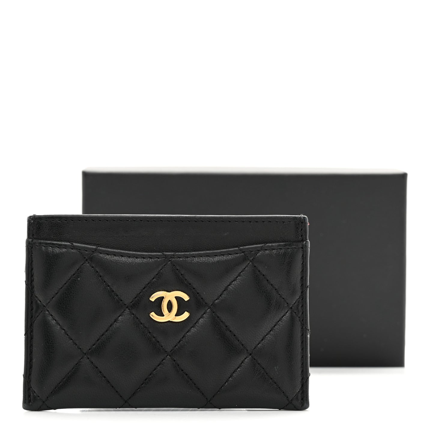 Lambskin Quilted Card Holder Black