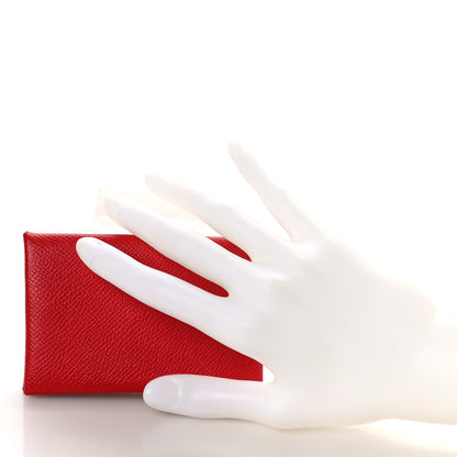 Hermes Epsom Calvi Card Case Rouge Casaque 2 of 8