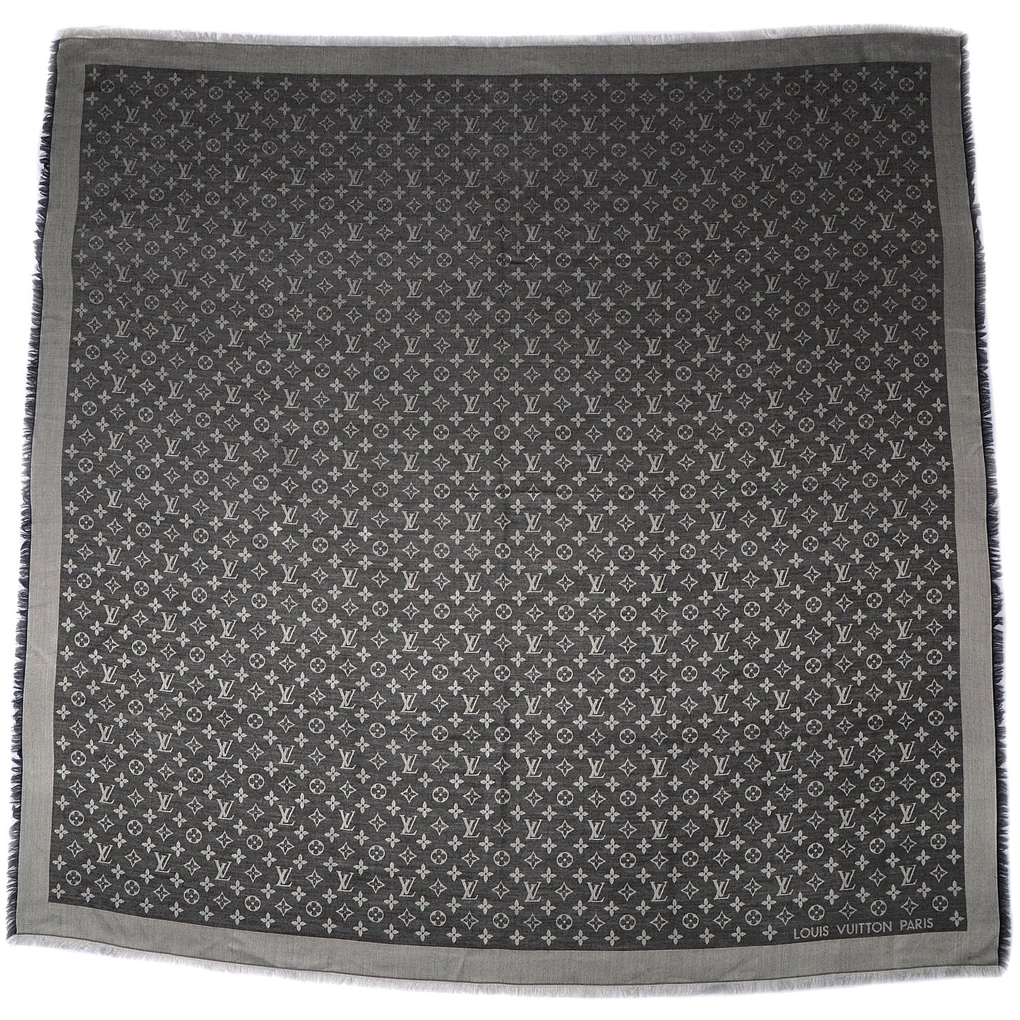 Silk Wool Monogram Denim Shawl Black