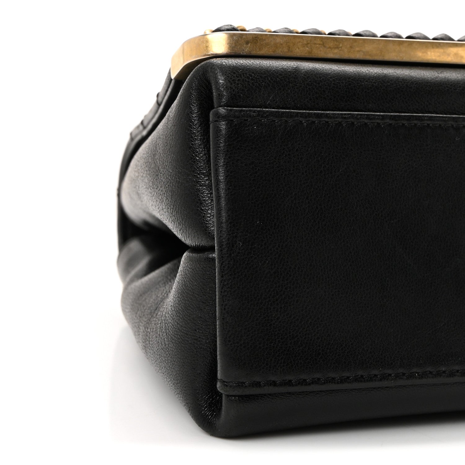 Chanel Sheepskin Chevron Stitched Chain Top Handle Flap Black 8 of 9