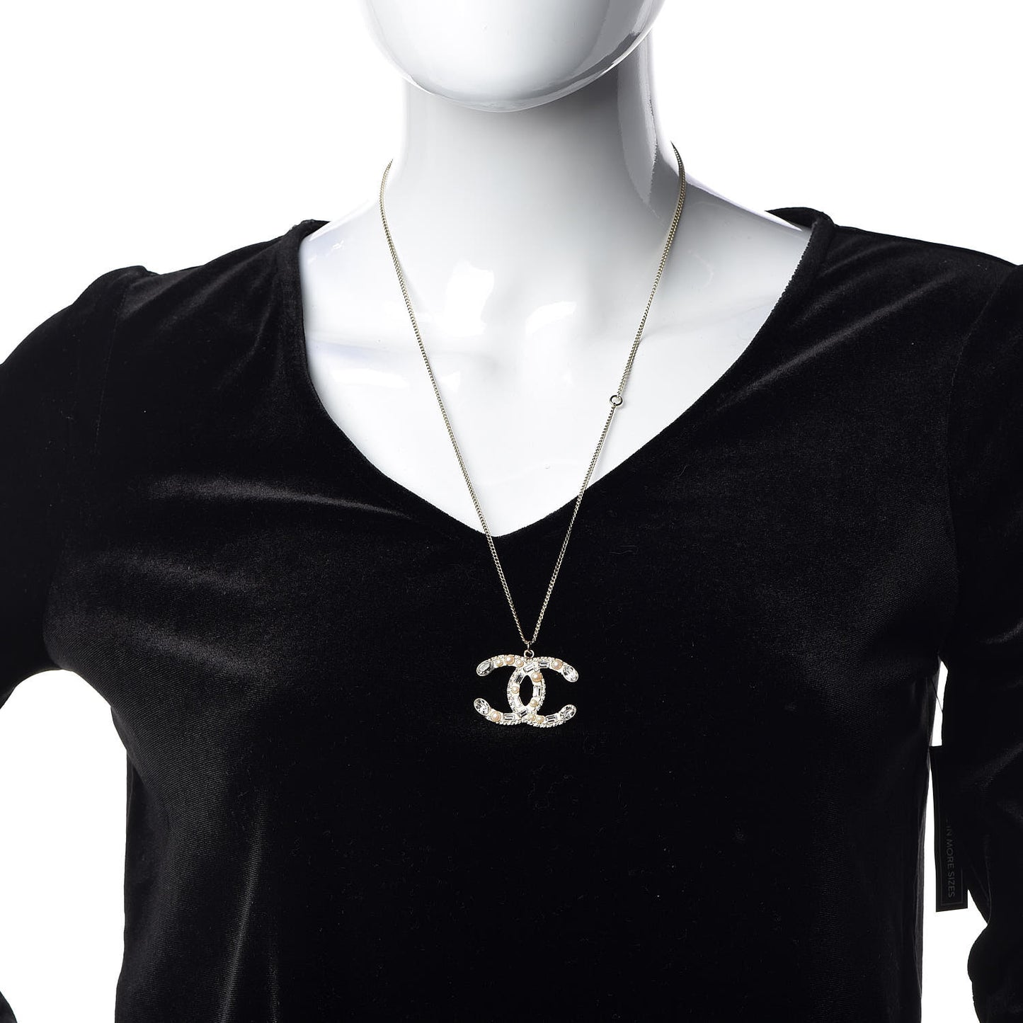 Pearl Crystal Baguette CC Long Necklace Gold