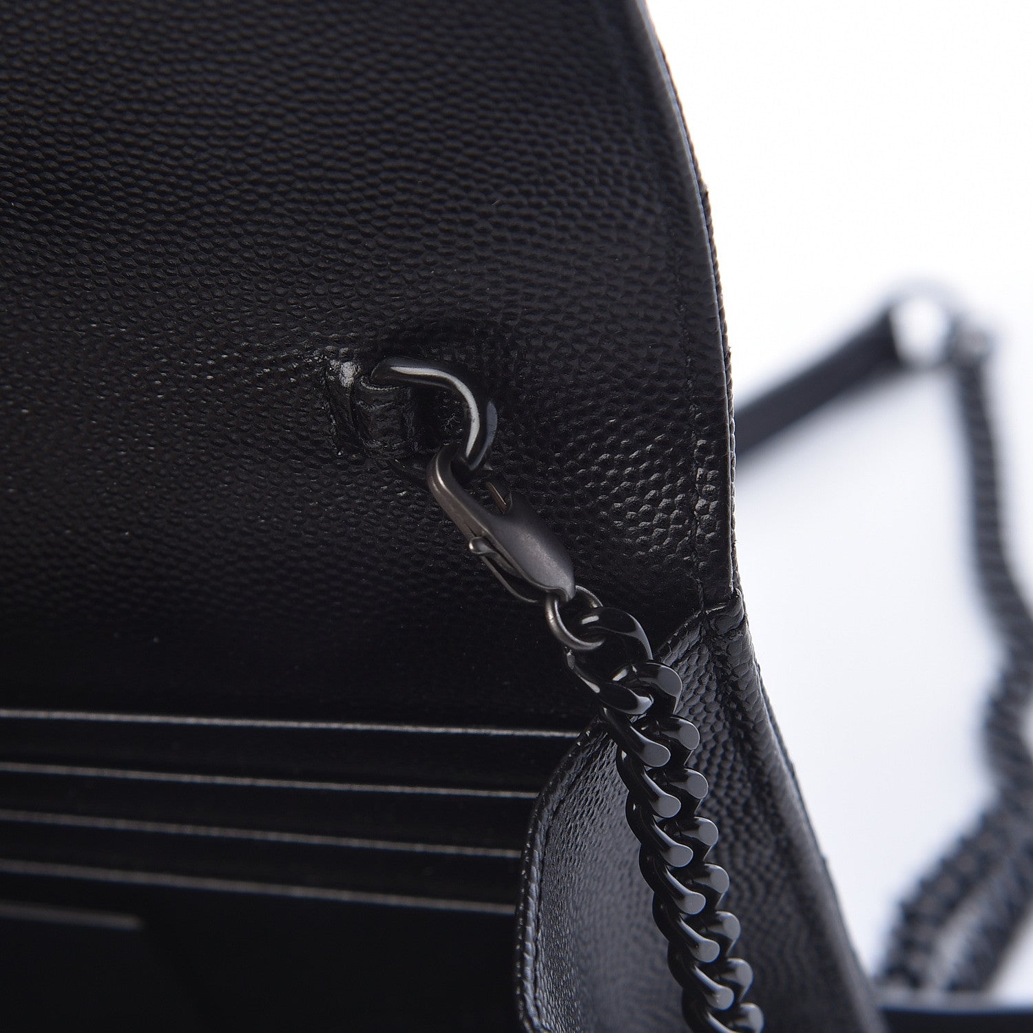 Saint Laurent Grain De Poudre Matelasse Chevron Monogram Envelope Chain Wallet Black 8 of 15