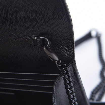 Saint Laurent Grain De Poudre Matelasse Chevron Monogram Envelope Chain Wallet Black 8 of 15