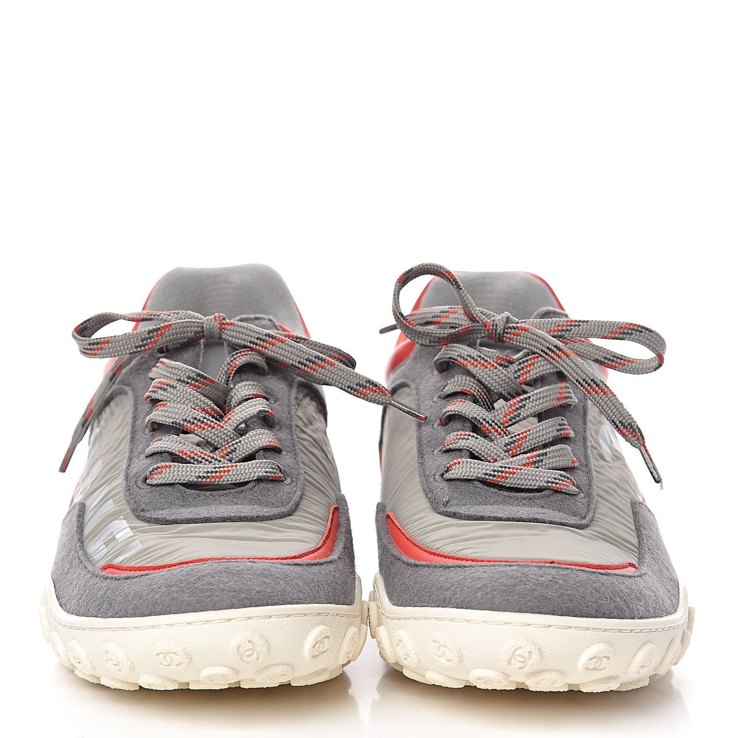 Nylon Calfskin Suede Mens CC Sneakers 41 Grey Orange