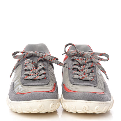 Chanel Nylon Calfskin Suede Mens CC Sneakers 41 Grey Orange 2 of 10