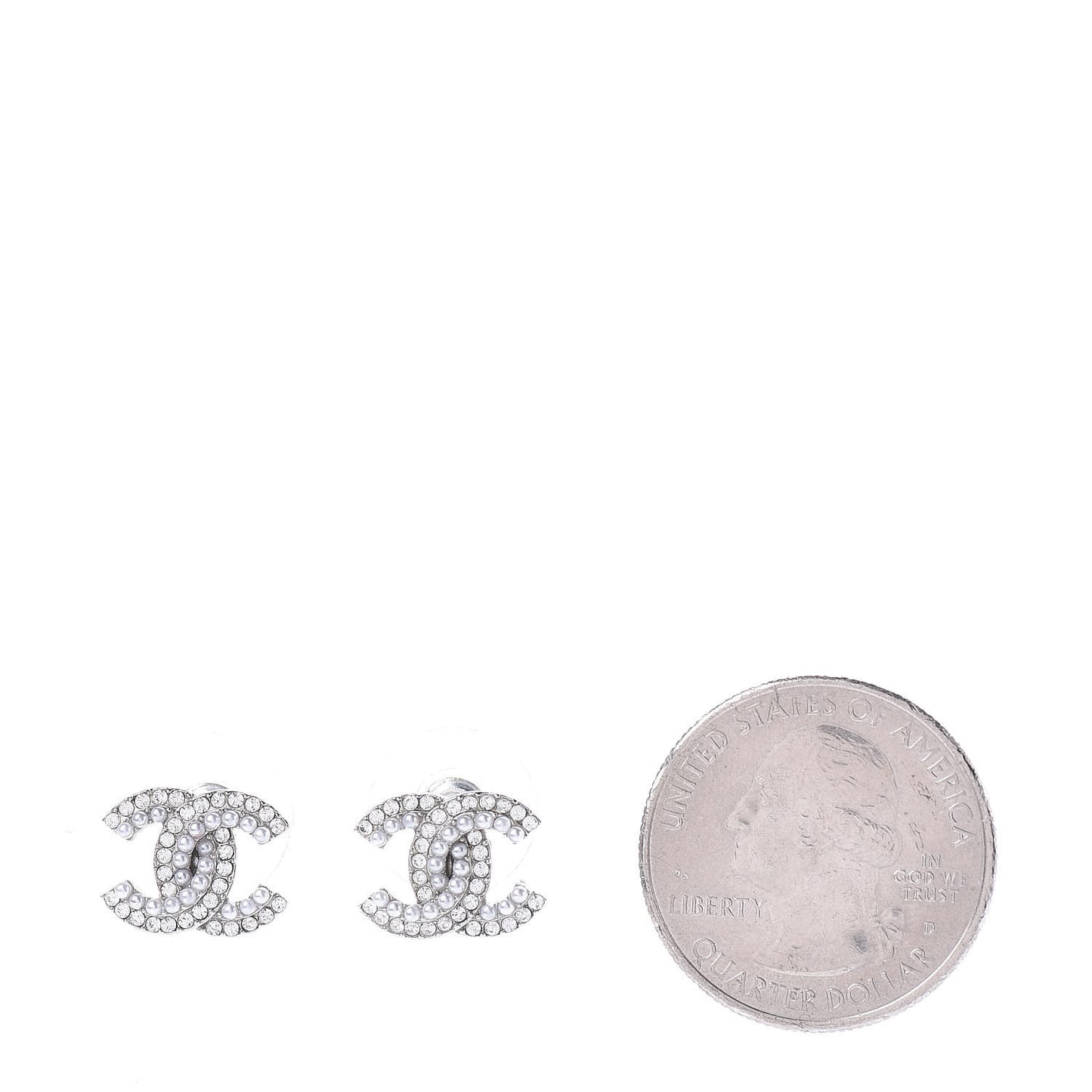 Pearl Crystal CC Earrings Silver