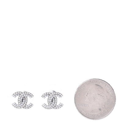 Chanel Pearl Crystal CC Earrings Silver 2 of 5