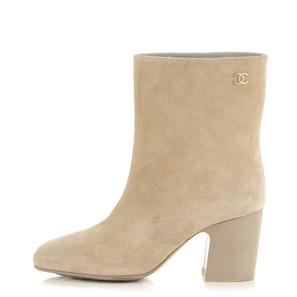 Chanel Suede CC Short Boots 37.5 Beige 1 of 7