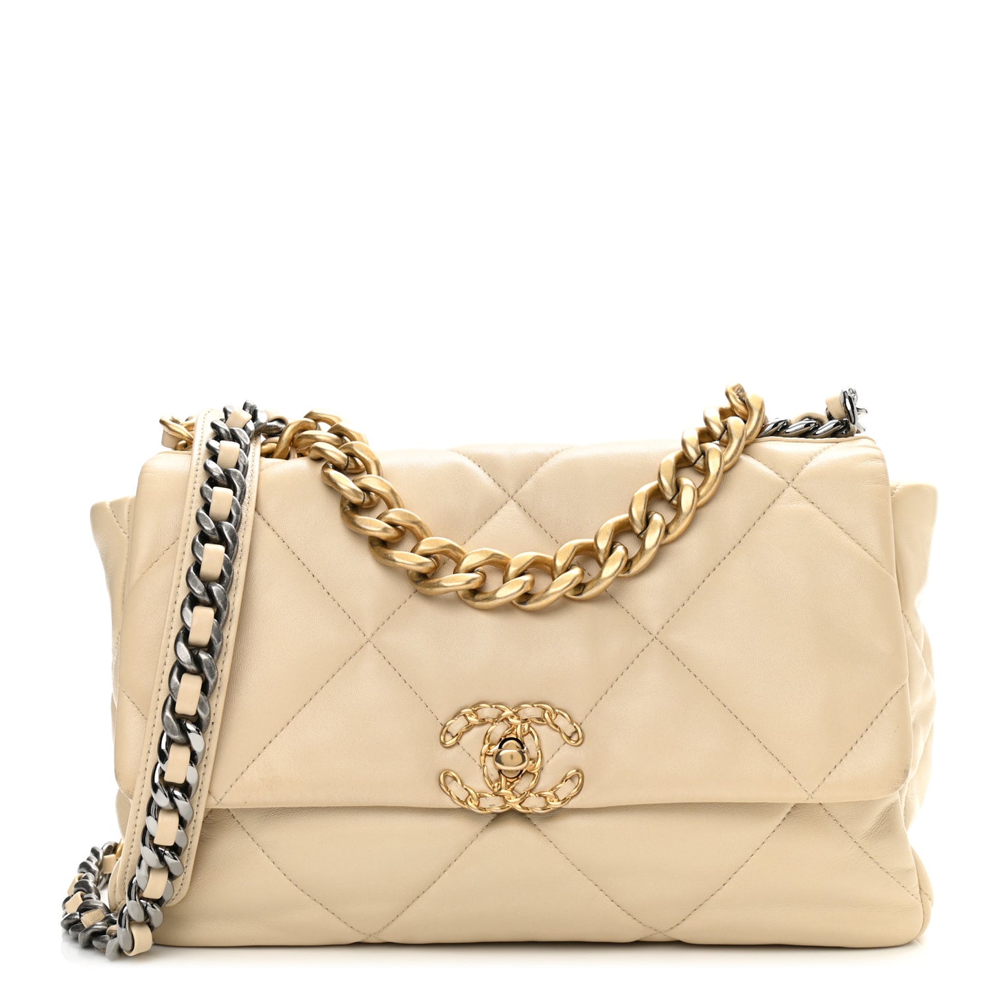 Lambskin Quilted Large Chanel 19 Flap Beige
