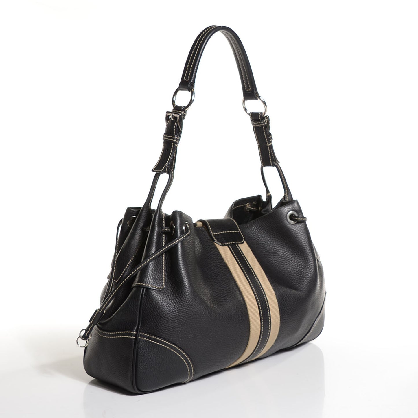 Vitello Daino Stripe Shoulder Bag Nero Black