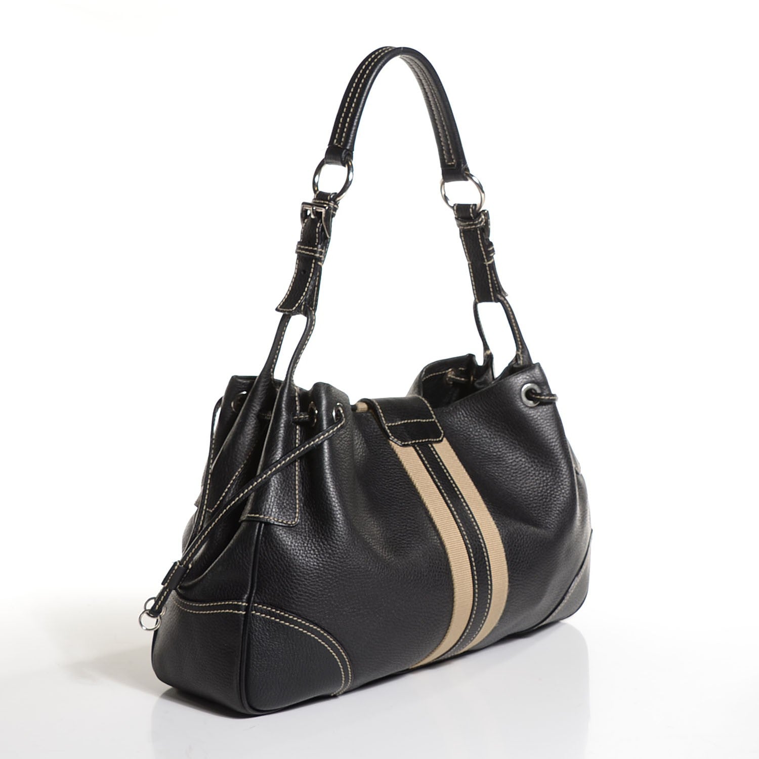 Prada Vitello Daino Stripe Shoulder Bag Nero Black 3 of 8