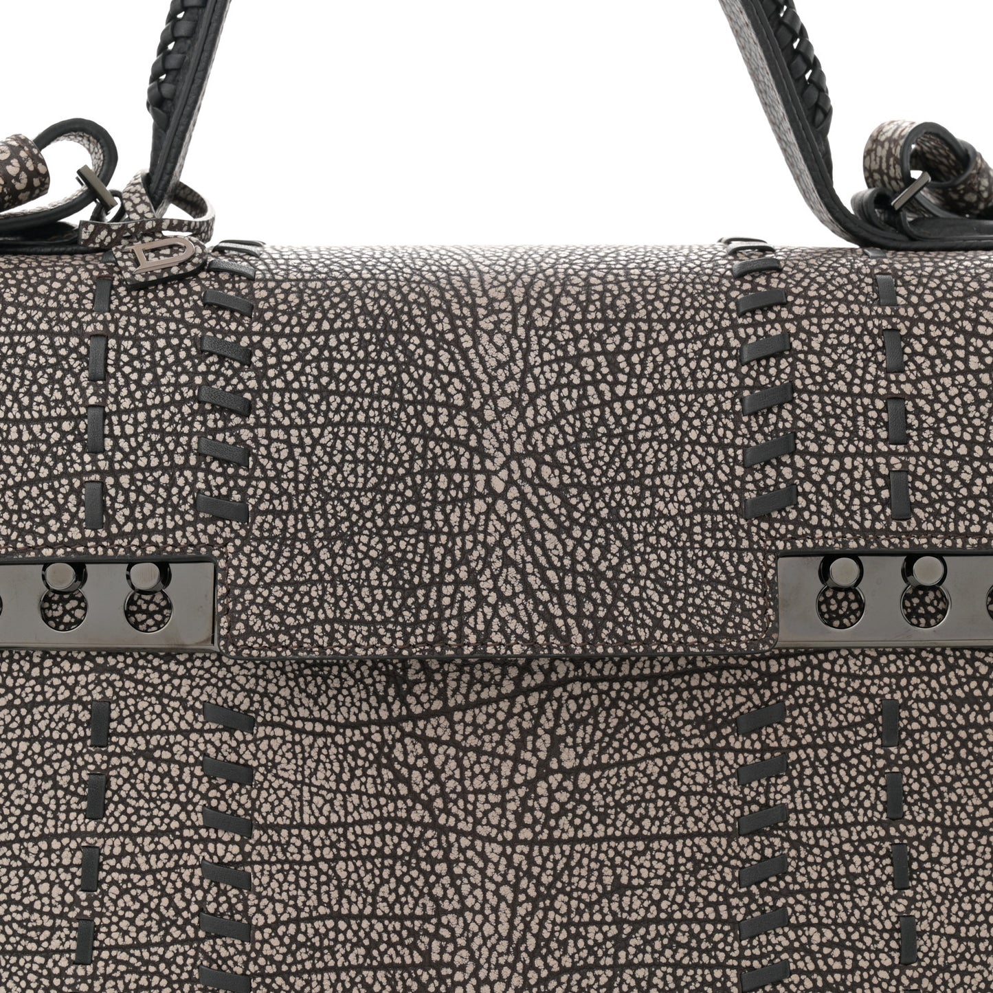 Grained Calfskin MM Tribal Stitch Tempete Satchel Ebene Ivory Black