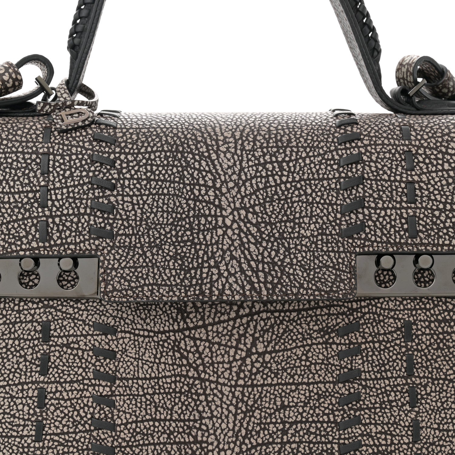 Delvaux Grained Calfskin MM Tribal Stitch Tempete Satchel Ebene Ivory Black 8 of 10