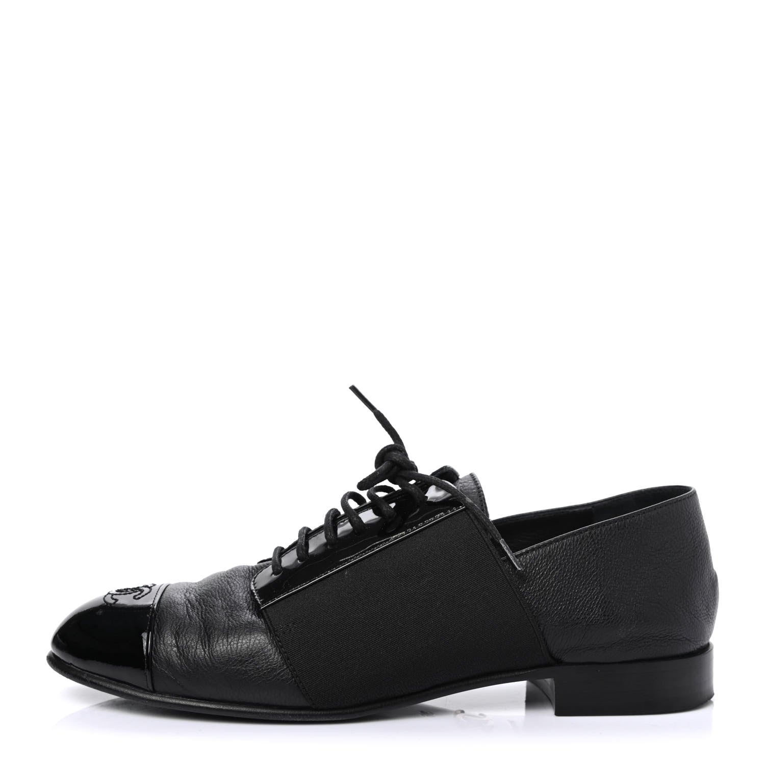 Chanel Goatskin Patent Womens CC Cap Toe Lace Up Oxfords 36 Black 1 of 4