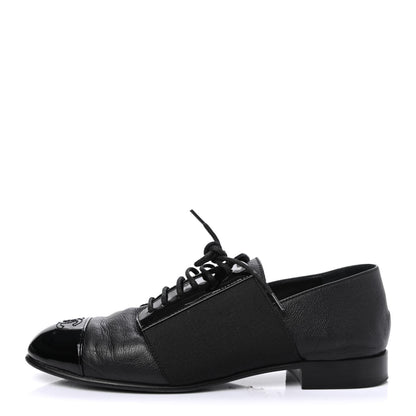 Chanel Goatskin Patent Womens CC Cap Toe Lace Up Oxfords 36 Black 1 of 4