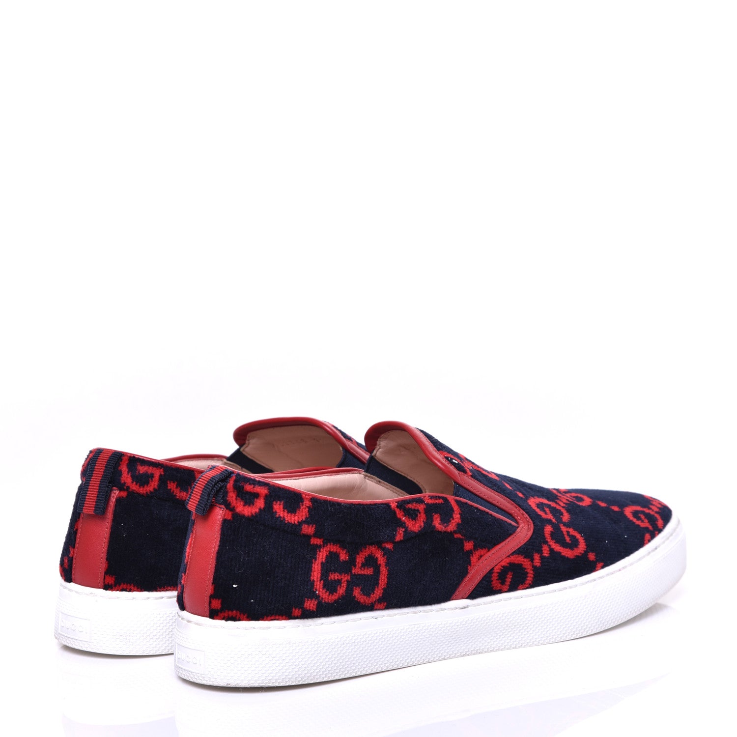 Gucci Terry Cloth Miro Soft Calfskin GG Monogram Mens Dublin Slip On Sneakers 12 Blue Red Hibiscus Red 4 of 8