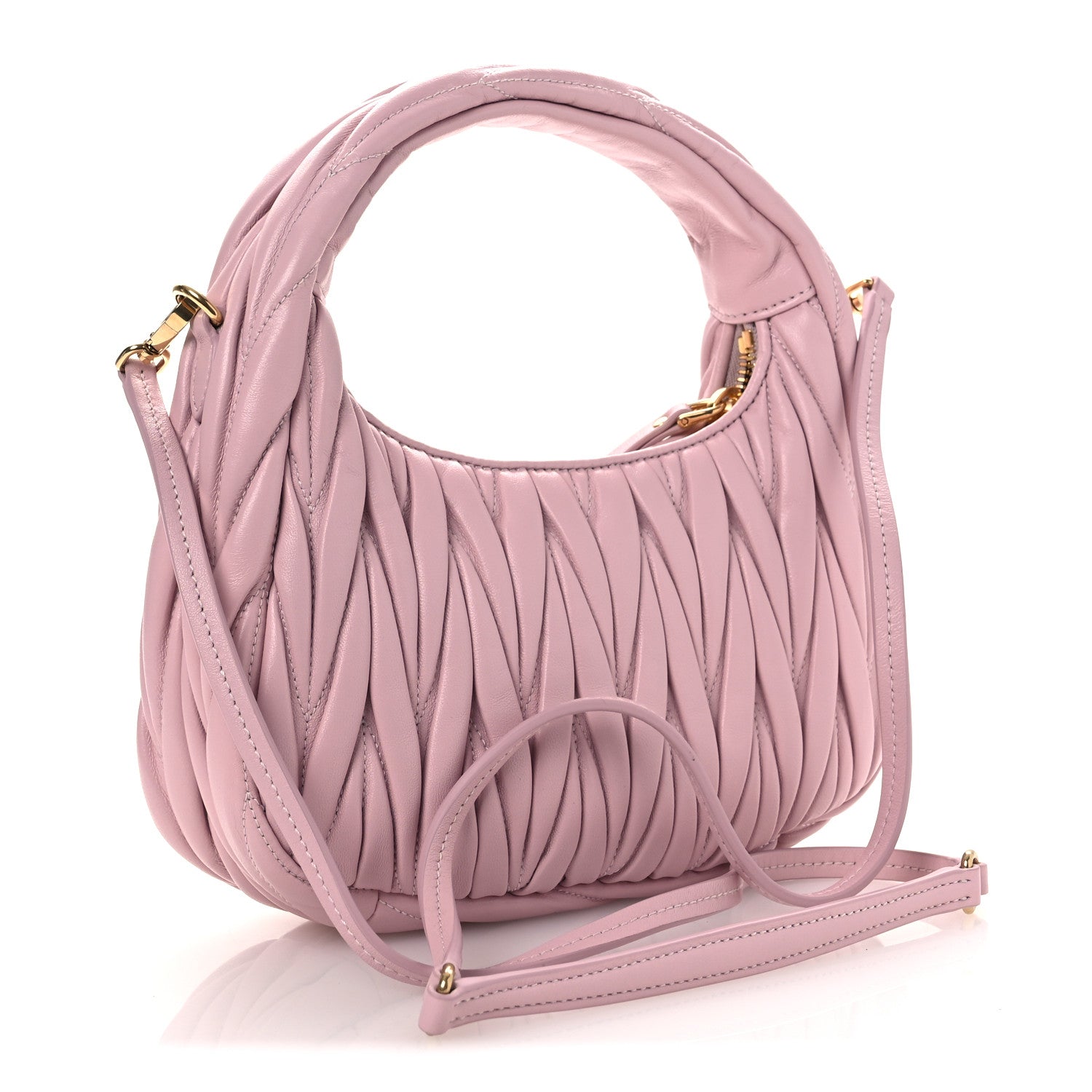 Miu Miu Nappa Matelasse Small Wander Hobo Alabaster Pink 3 of 10