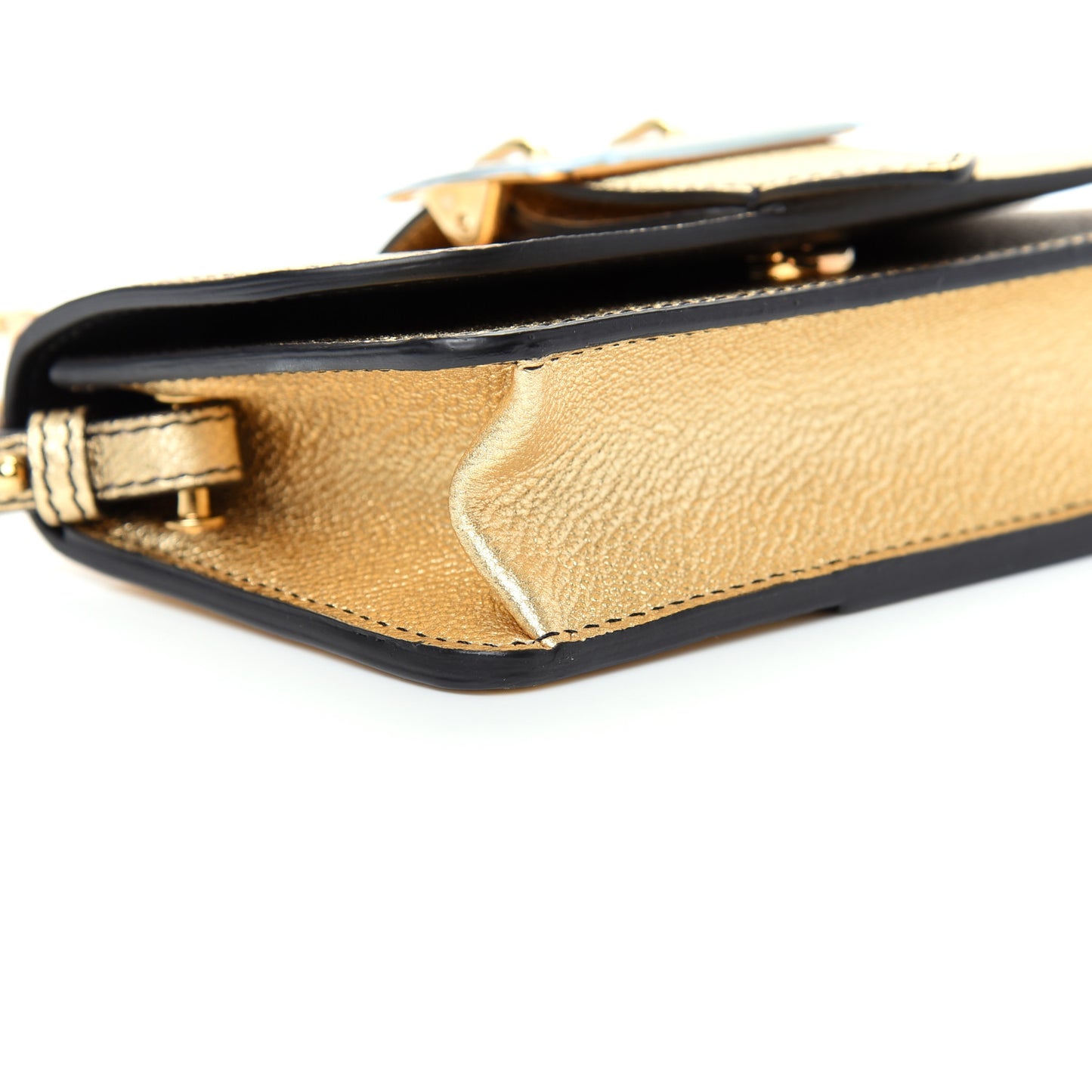 Metallic Soft Grain Calfskin Mini Phone Buckle Bag Gold