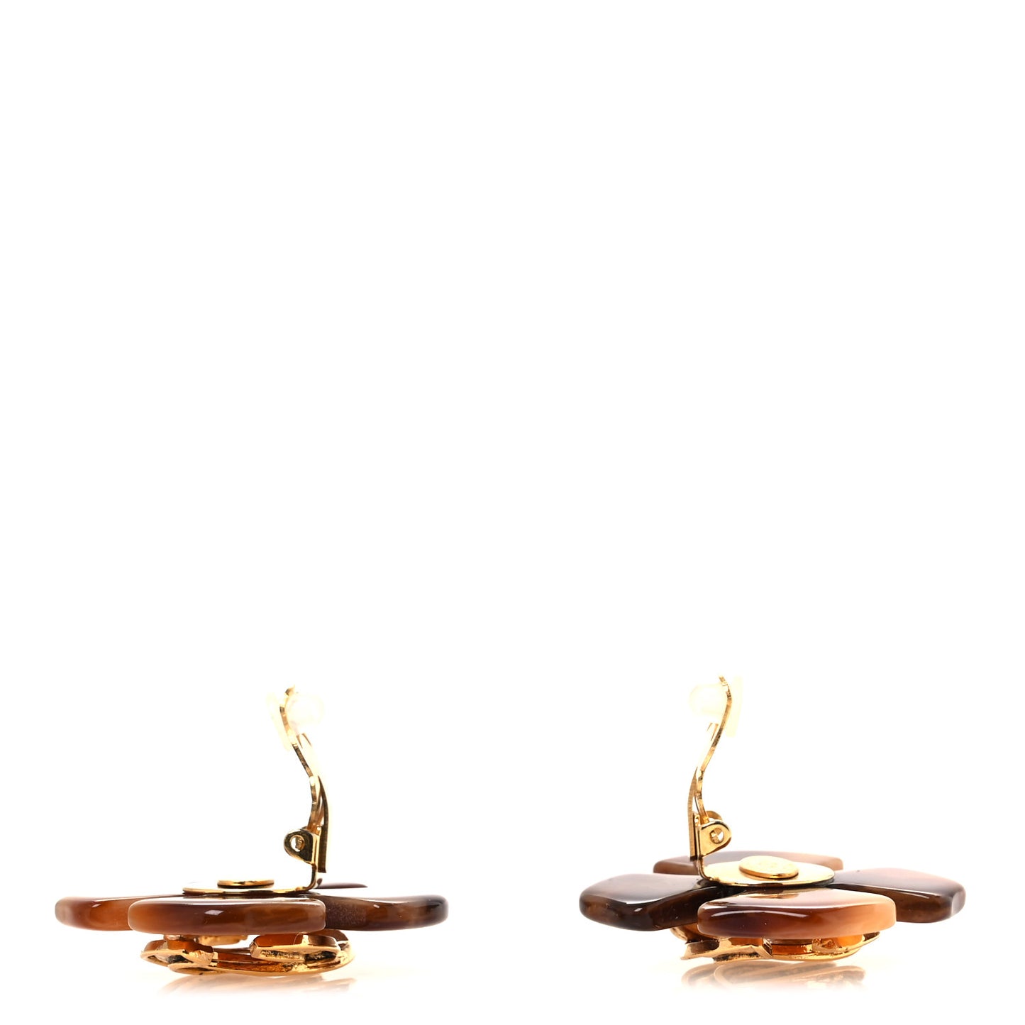 Faux Tortoise Clover Cross CC Clip On Earrings Gold