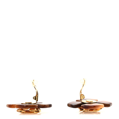 Chanel Faux Tortoise Clover Cross CC Clip On Earrings Gold 3 of 5