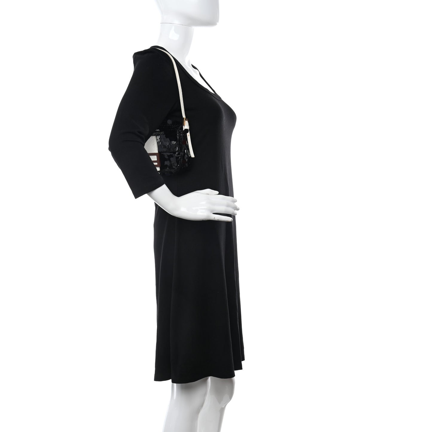 Satin Sequin Paillettes Elaphe Plexiglass Mini Baguette 1997 Black Avorio