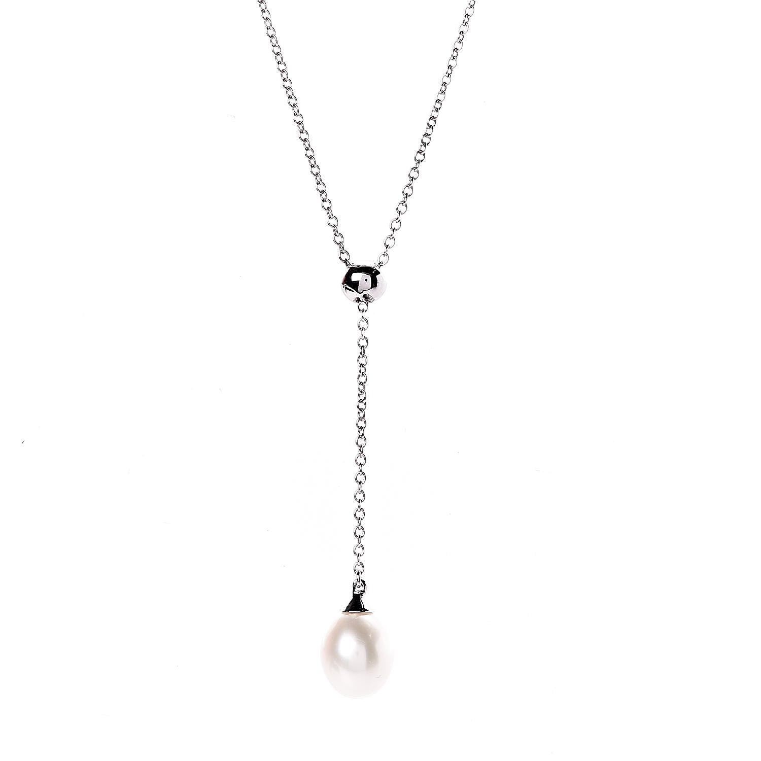 Tiffany 18K White Gold Pearl Drop Pendant Necklace 4 of 6
