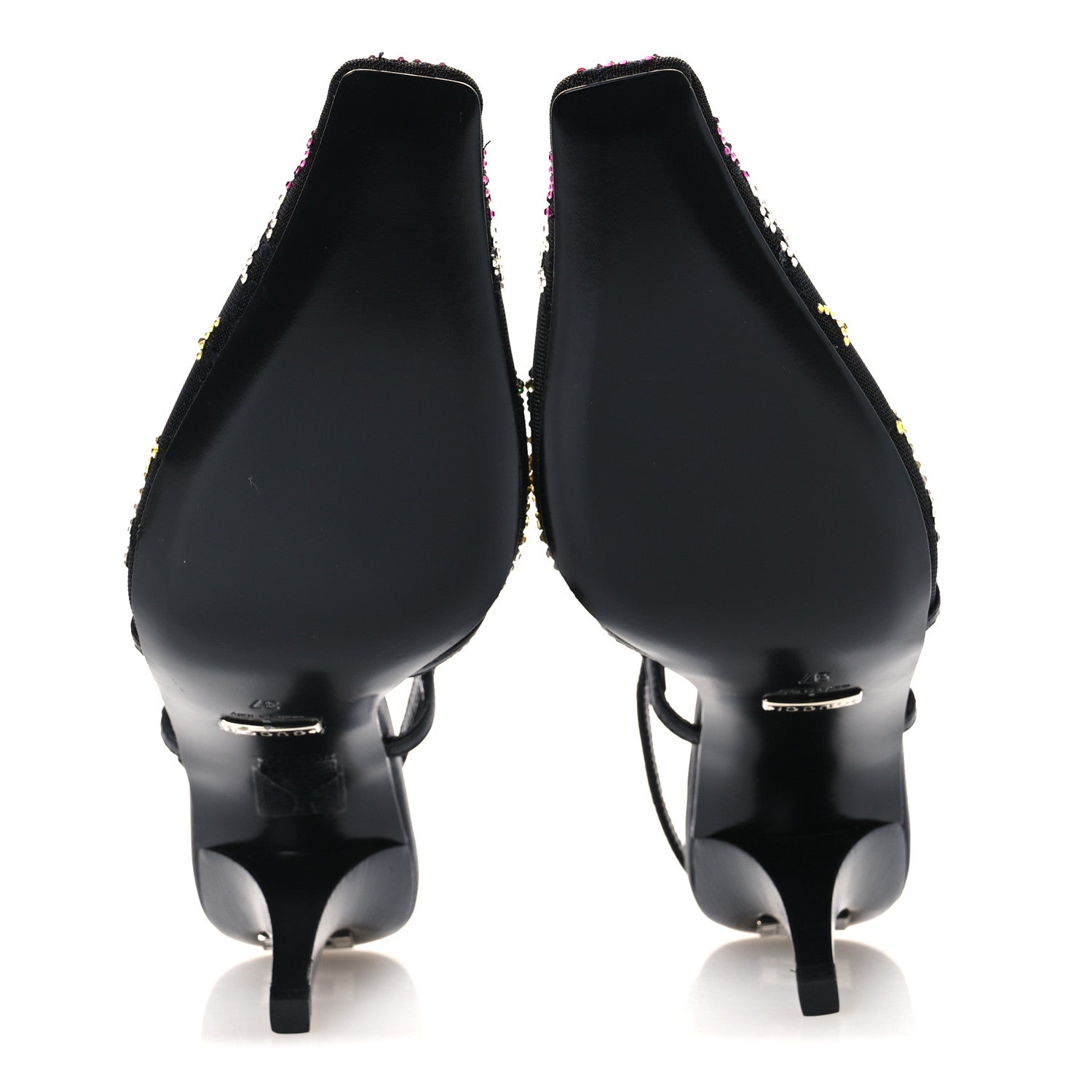 Gucci Tela Retino Nappa Charlotte Crystal GG Monogram Square G 75mm Slingback Pumps 37 Black 7 of 12