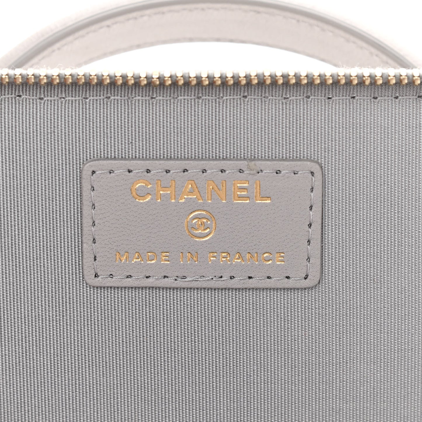 Lambskin Quilted Small Top Handle Vanity Case With Chain Light Grey