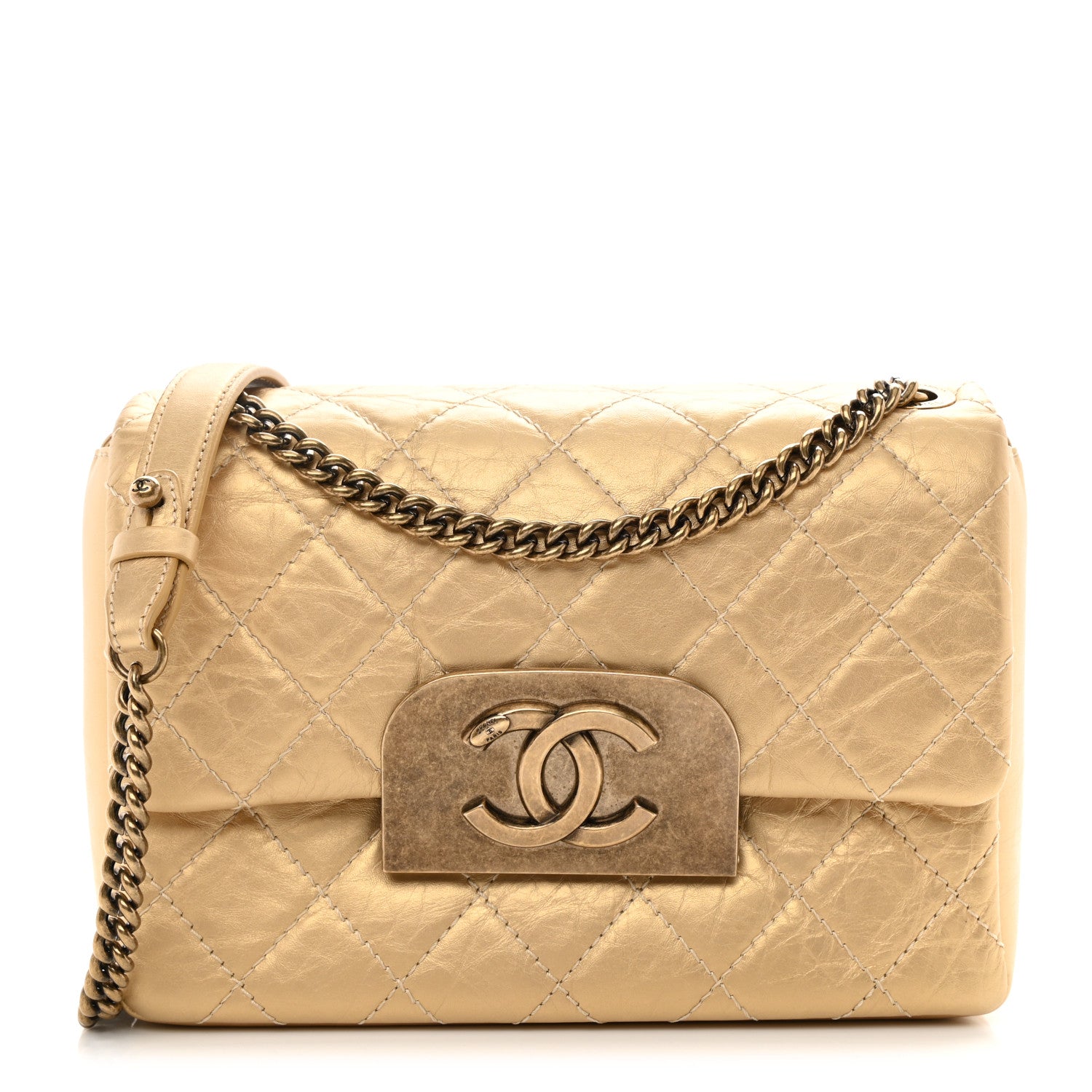 Chanel Metallic Aged Calfskin Quilted CC Square Flap Light Gold 1 of 9
