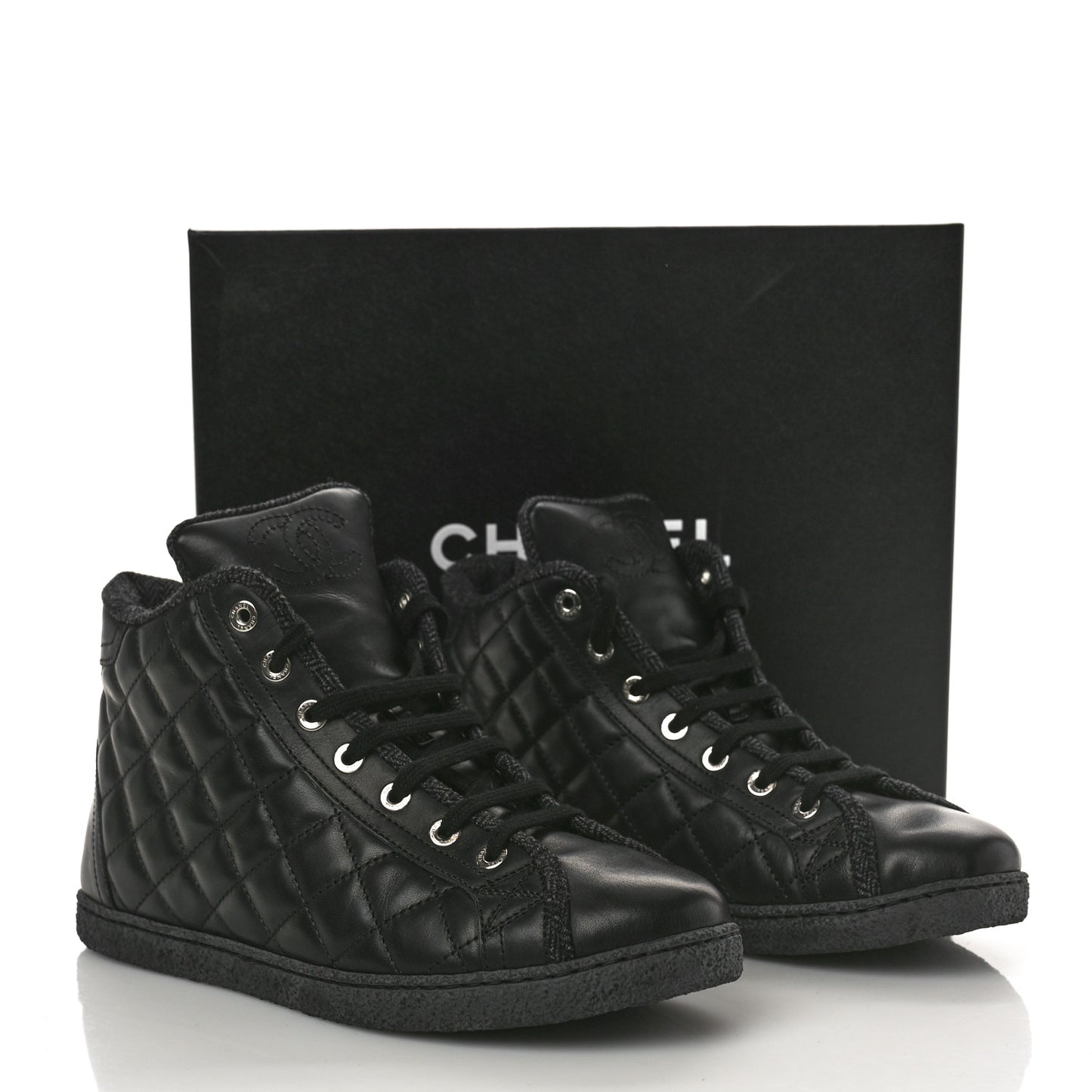 Lambskin Quilted High Top Sneakers 36.5 Black