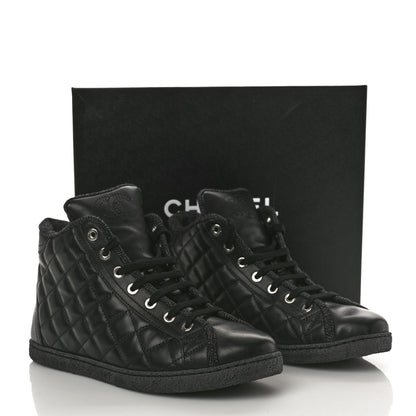 Chanel Lambskin Quilted High Top Sneakers 36.5 Black 13 of 13