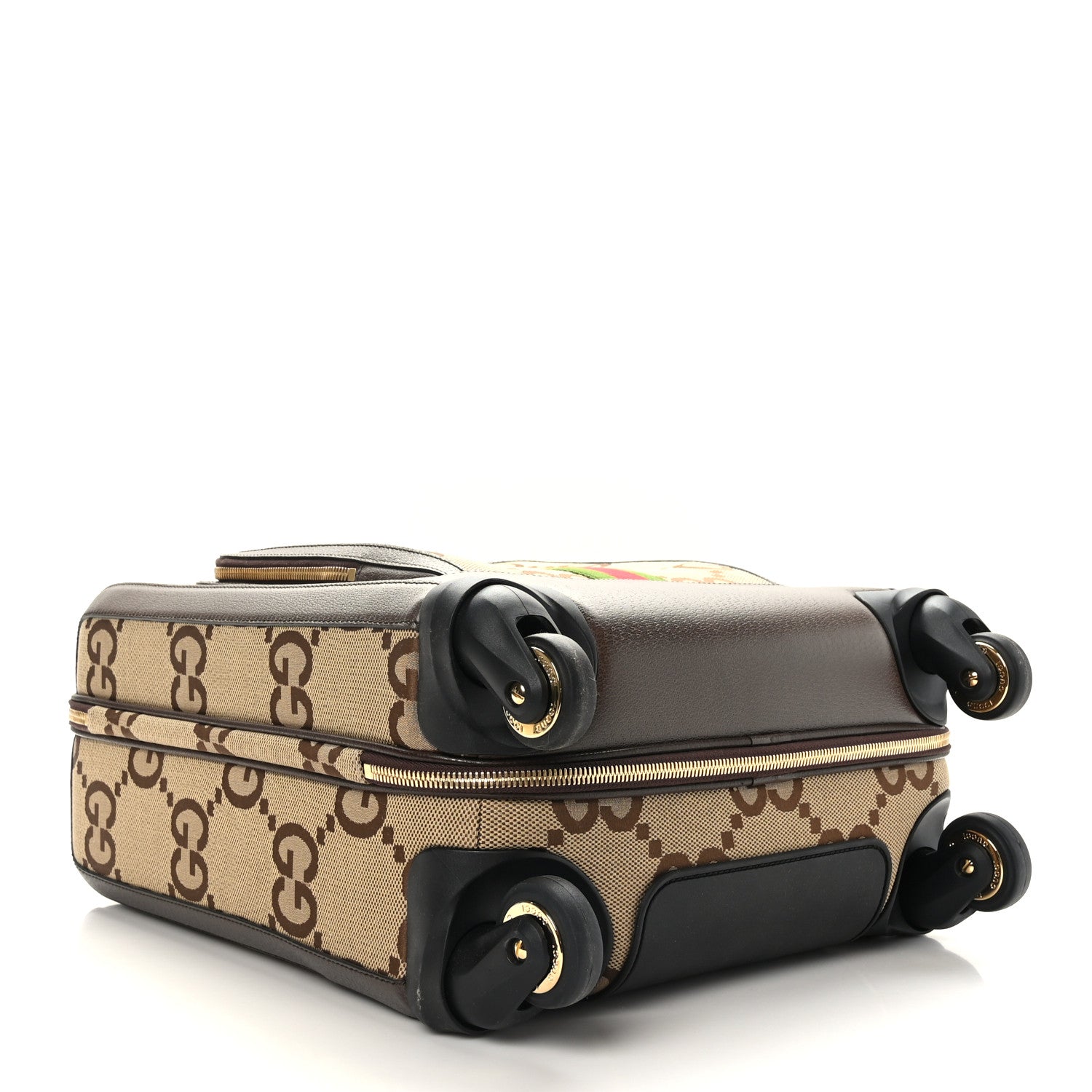 Gucci Monogram Jumbo GG Textured Dollar Calfskin Web Small Savoy Cabin Trolley Camel Ebony New Acero 3 of 8