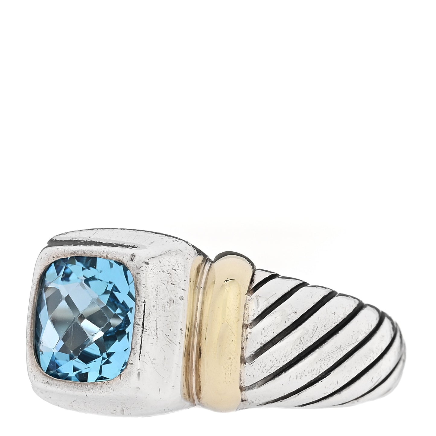 Sterling Silver 14K Yellow Gold Blue Topaz 7mm Noblesse Ring 54 7