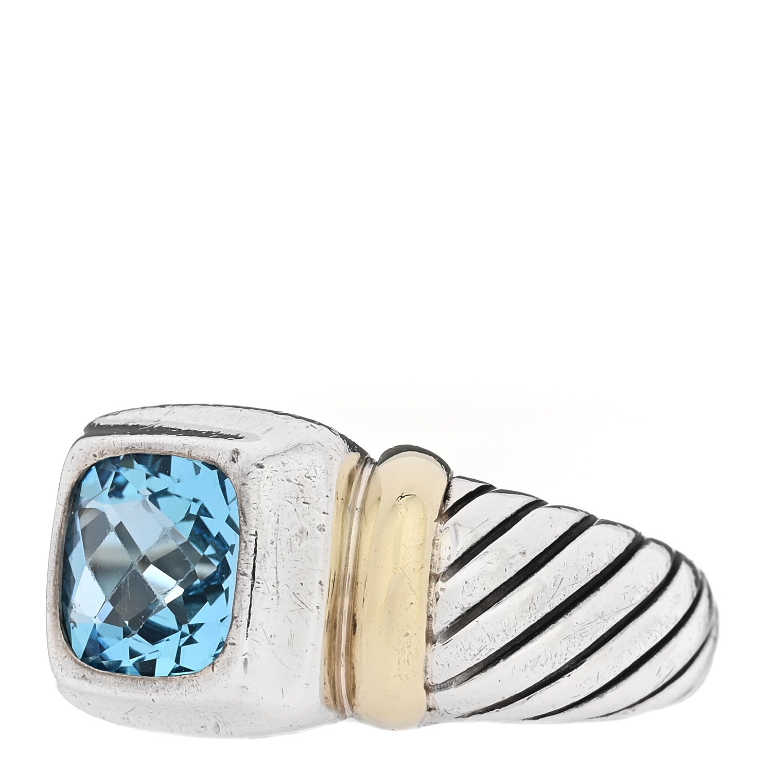 David Yurman Sterling Silver 14K Yellow Gold Blue Topaz 7mm Noblesse Ring 54 7 3 of 5