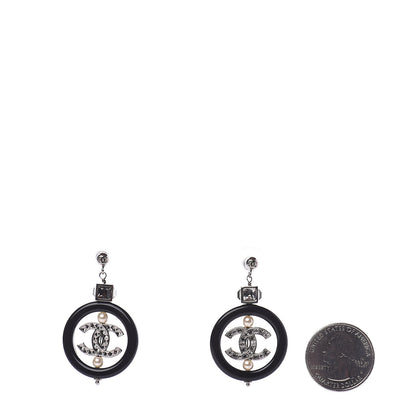 Chanel Baguette Crystal Pearl CC Drop Earrings Black Silver 2 of 5