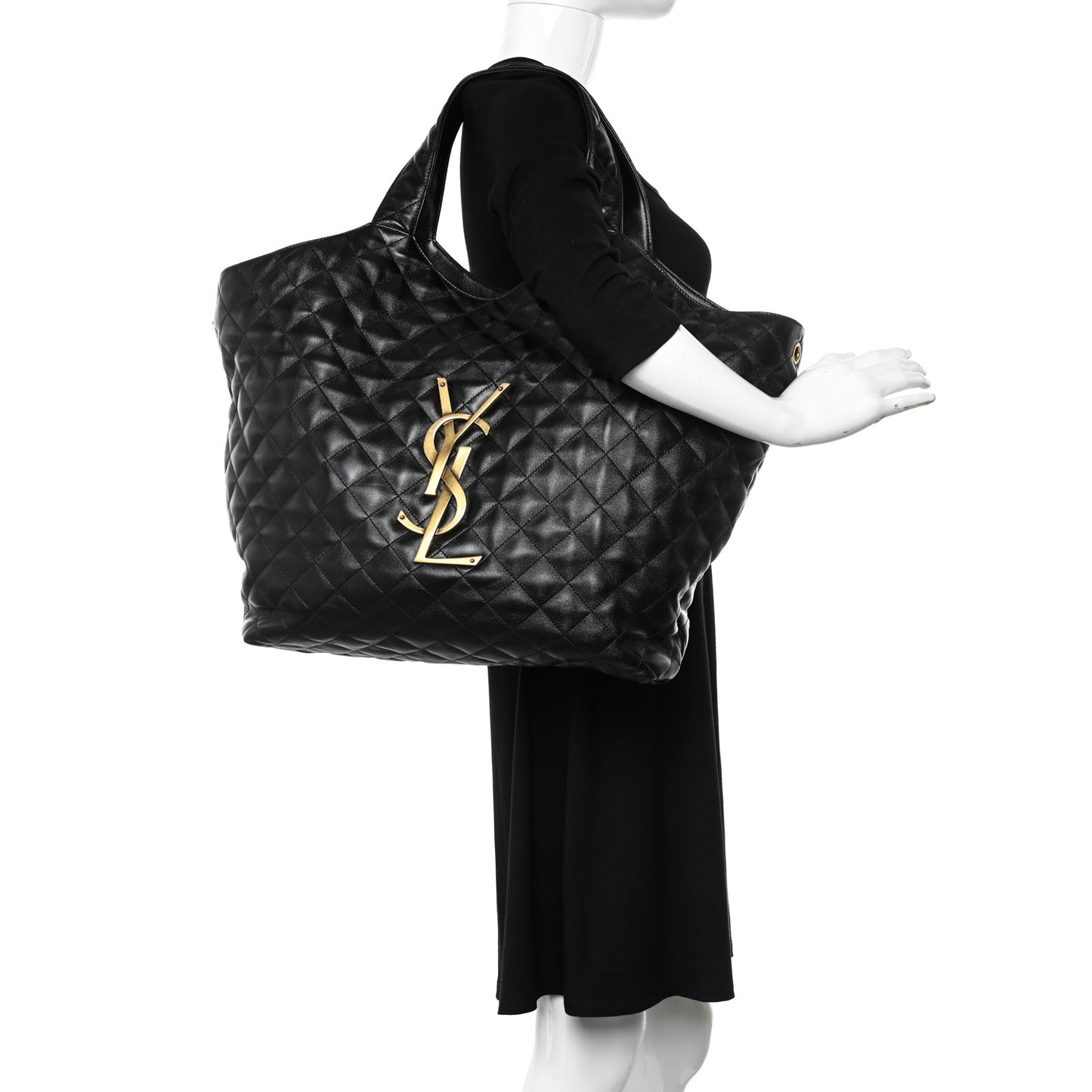 Lambskin Quilted Maxi Icare Shopping Tote Black