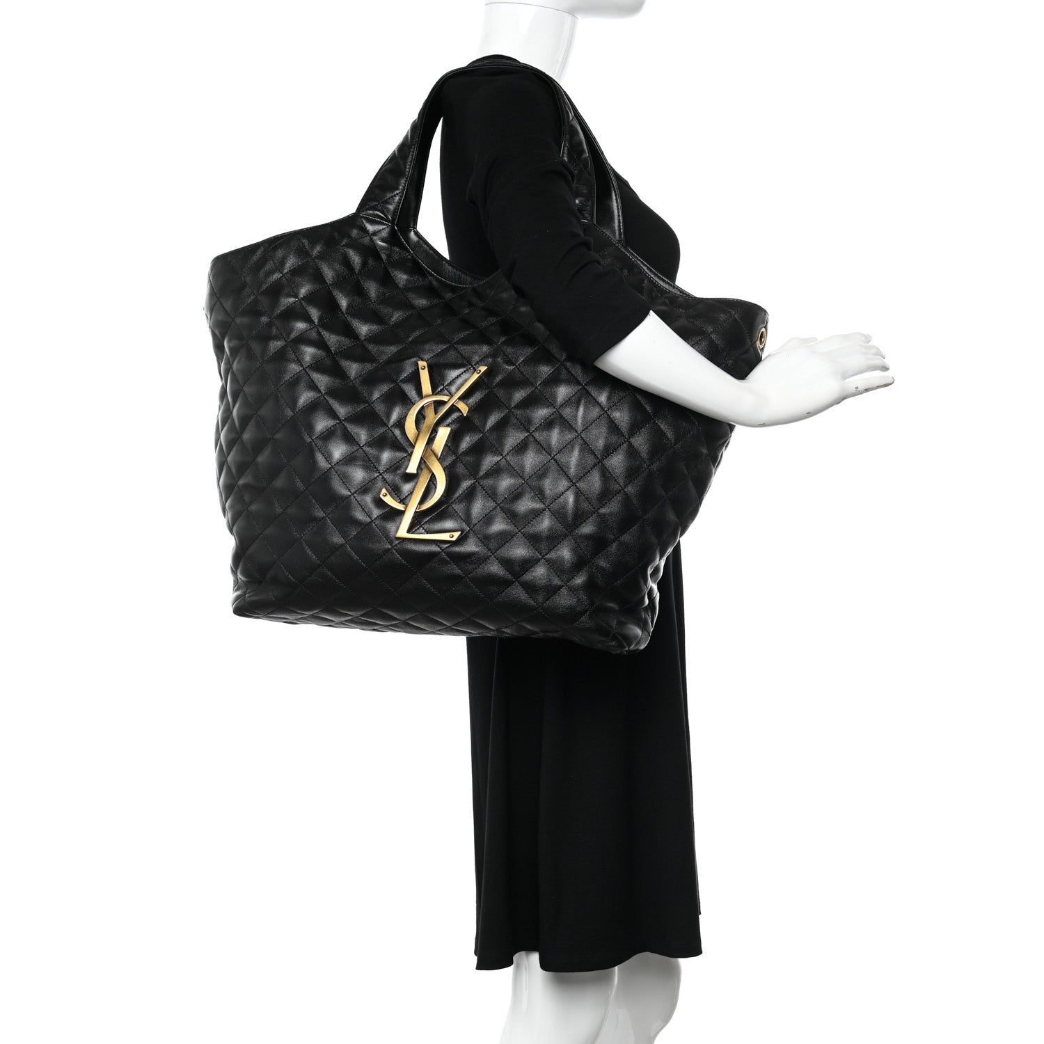 Saint Laurent Lambskin Quilted Maxi Icare Shopping Tote Black 2 of 10