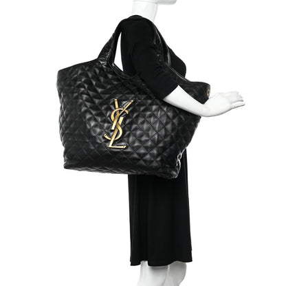 Saint Laurent Lambskin Quilted Maxi Icare Shopping Tote Black 2 of 10