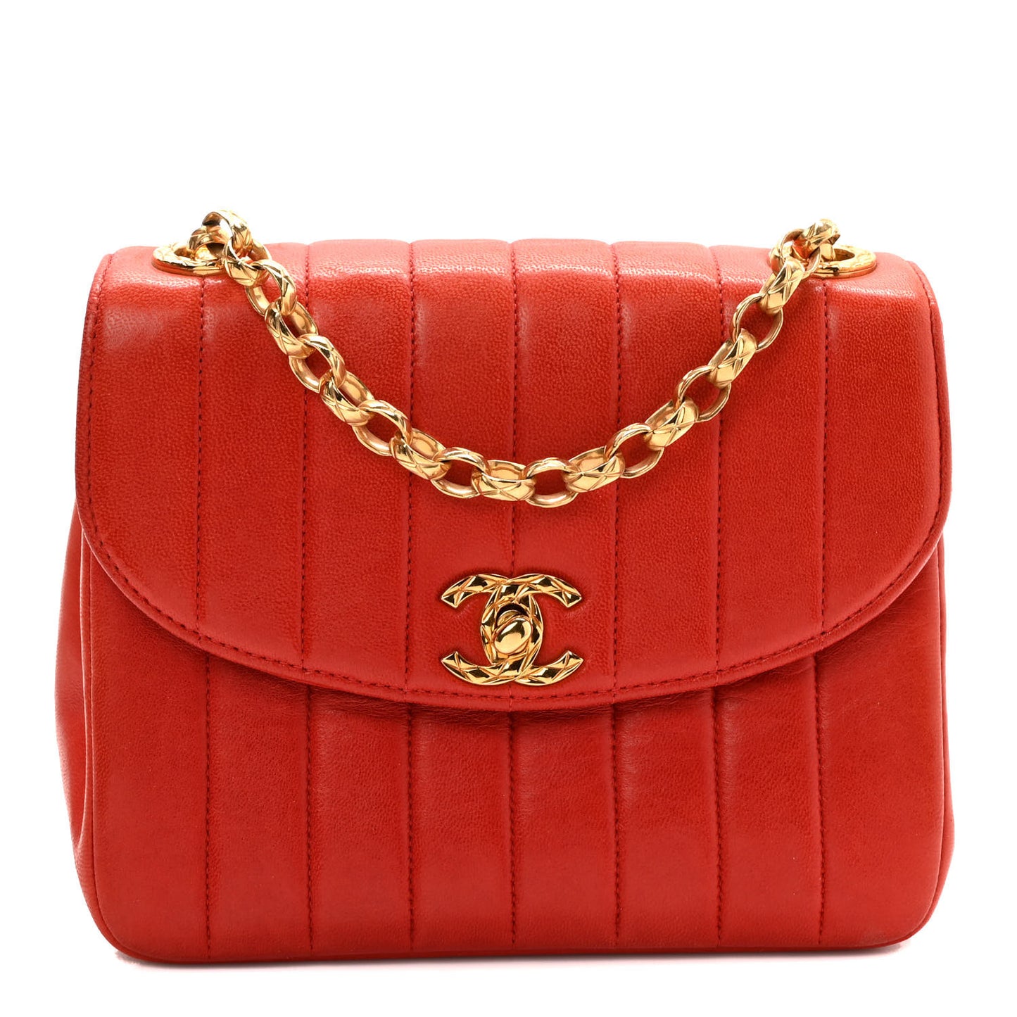 Lambskin Vertical Quilt Mini Square Flap Red