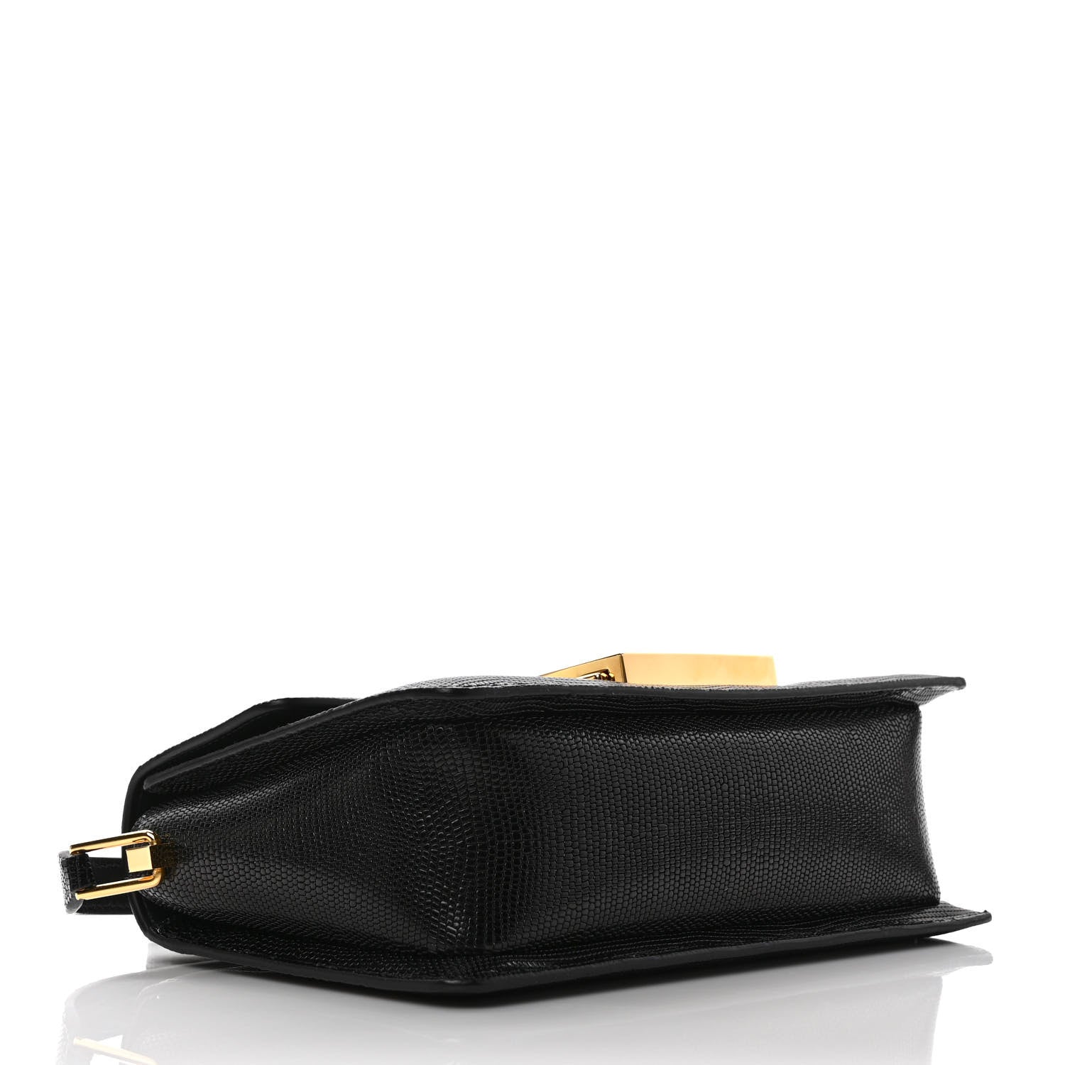 Tom Ford Shiny Calfskin Lizard Embossed T Clasp Shoulder Bag Black 4 of 8