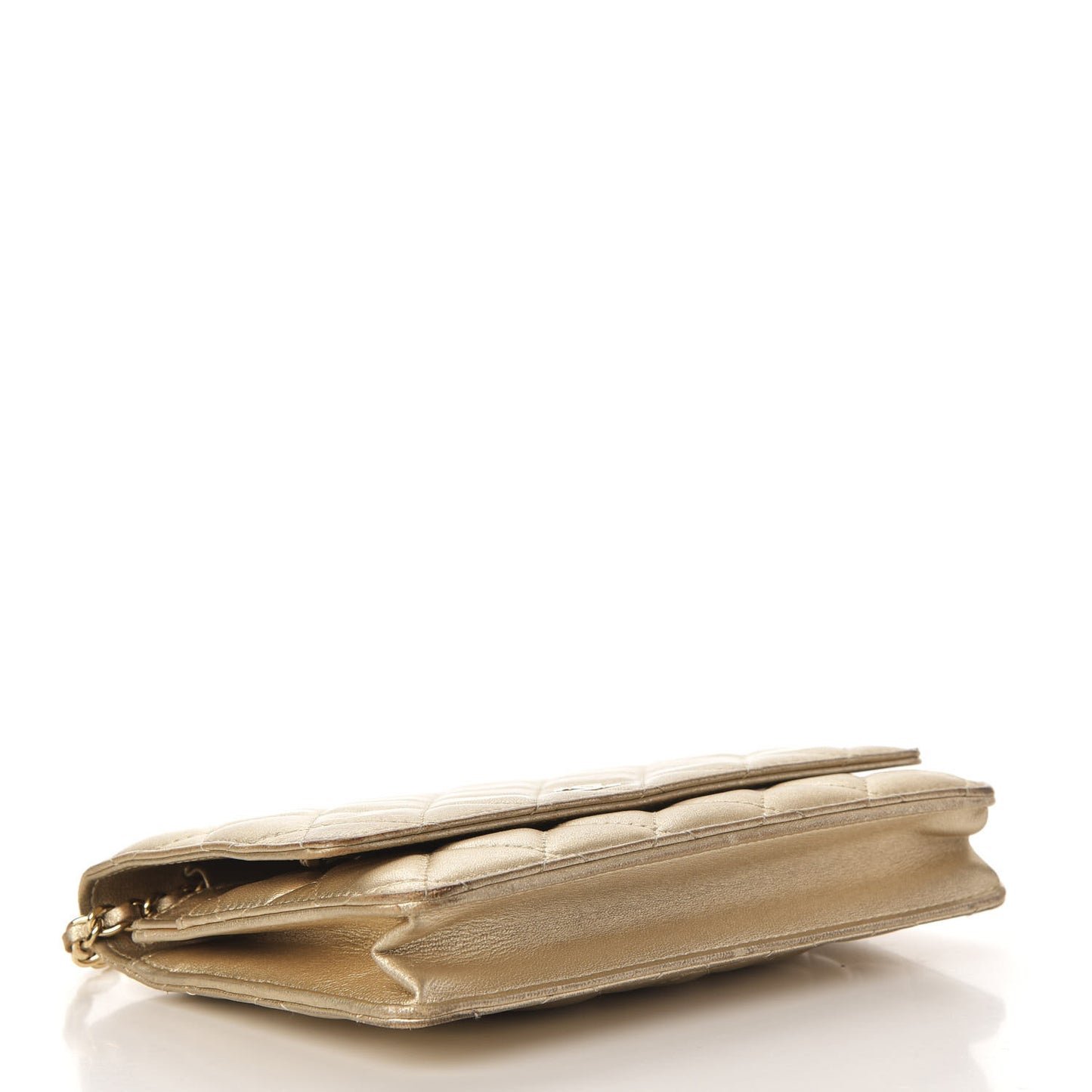 Metallic Lambskin Quilted Wallet On Chain WOC Gold