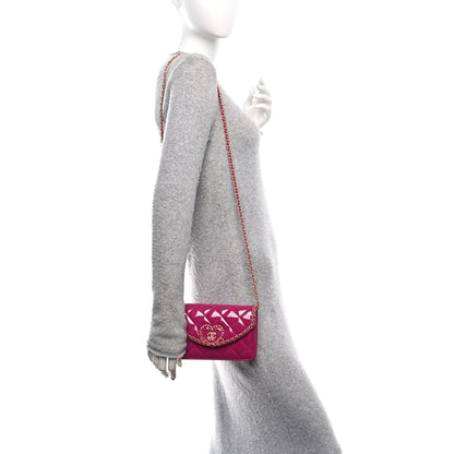 Chanel Patent Quilted Chain Around Heart Wallet On Chain WOC Fuchsia 2 of 11