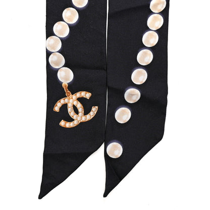Chanel Silk Pearl CC Slim Bandeau Scarf Dark Navy 2 of 3