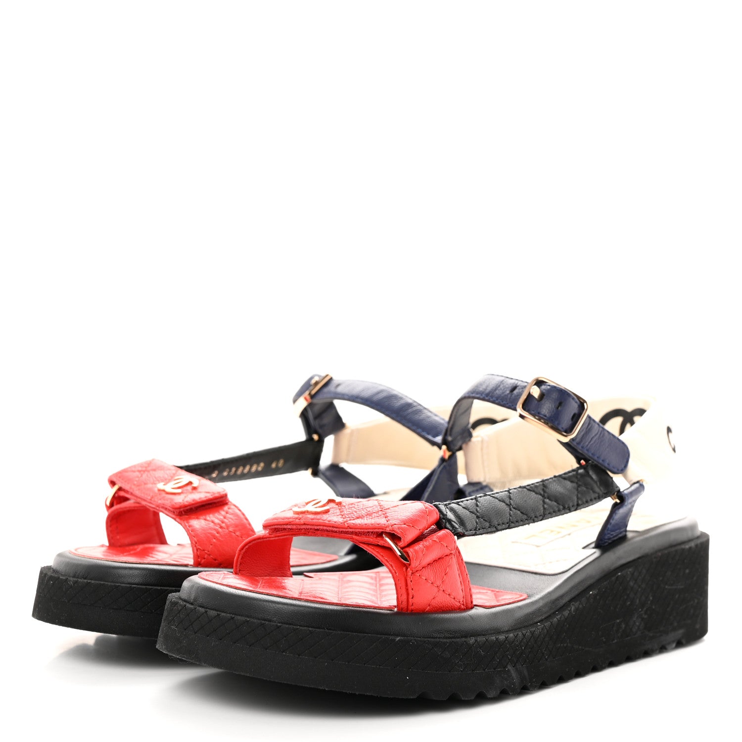 Chanel Lambskin Logo Platform Sandals 40 Red Black Ivory Navy Blue 3 of 8