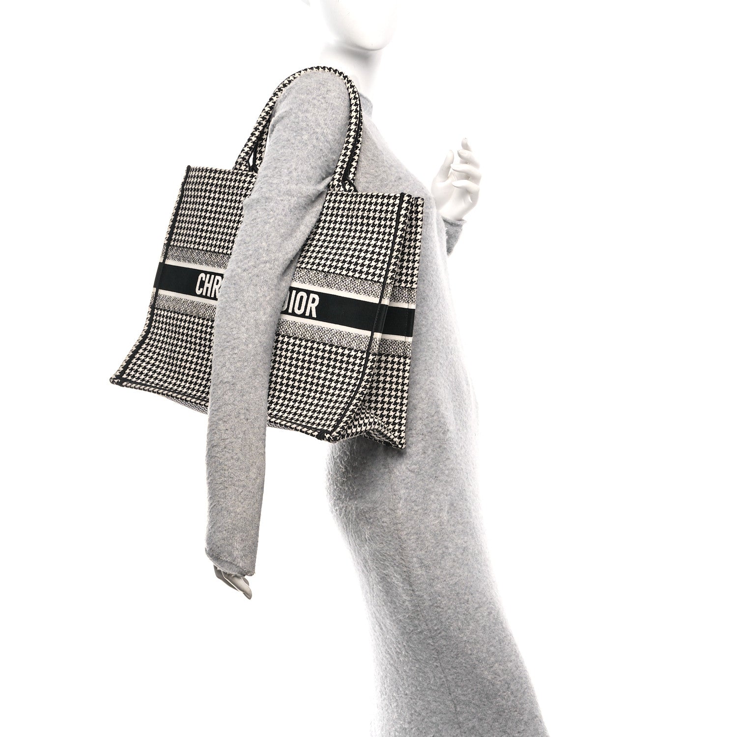 Christian Dior Canvas Houndstooth Embroidered Book Tote Black White 2 of 10